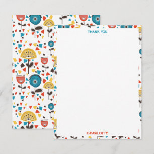 Carte De Remerciements Motif Floral coloré moderne du milieu du siècle