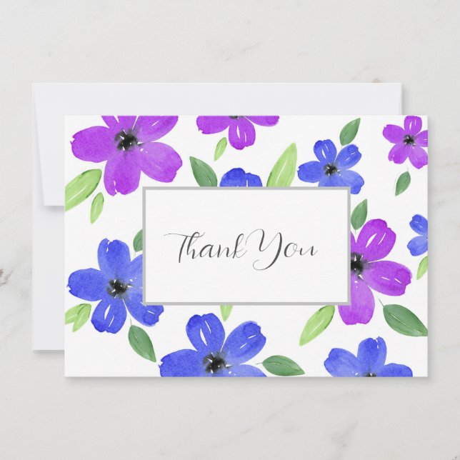 Carte De Remerciements Motif Floral Purple & Blue Watercolor (Devant)