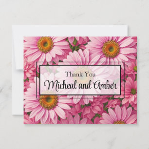 Carte De Remerciements Motif floral rétro rose avec des marguerites