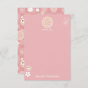 Carte De Remerciements Motif hippie Super rose rétro À damiers