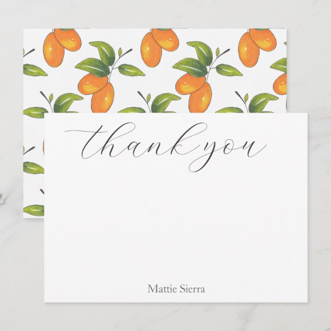 Carte De Remerciements Motif Kumquats tiré à la main (Devant / Derrière)