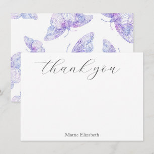 Carte De Remerciements Motif papillon violet aquarelle