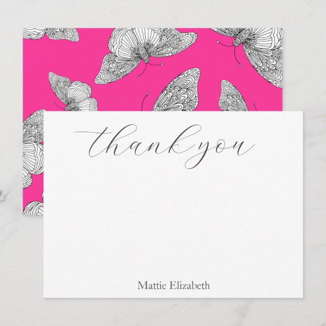 Carte De Remerciements Motif stylo et encre  rose chaud Arrière - plan (Devant / Derrière)