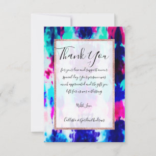 Carte De Remerciements Motif Tie Dye Coloré Rose Bleu d'Été Artistique