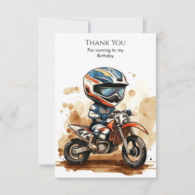 Carte De Remerciements Moto Aquarelle Enchantée Anniversaire (Devant)