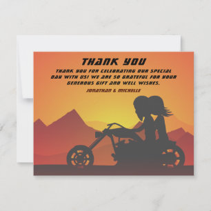 Carte De Remerciements Moto Couple Mountain Sunset/Sunrise Mariage