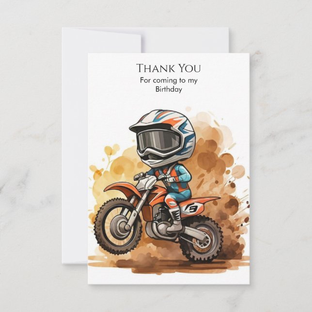 Carte De Remerciements Moto Enfant Magique pour Anniversaire (Devant)