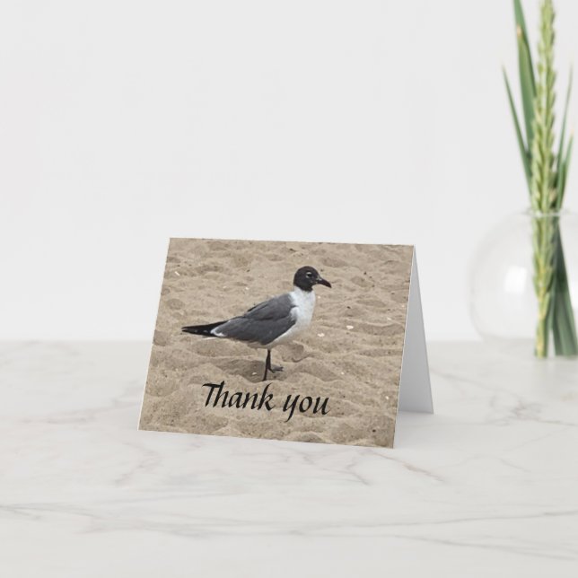 Carte De Remerciements Mouette sur la Plage dans le Sable (Devant)