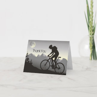 Carte De Remerciements Mountain Biker VTT Mountains avec Pleine lune