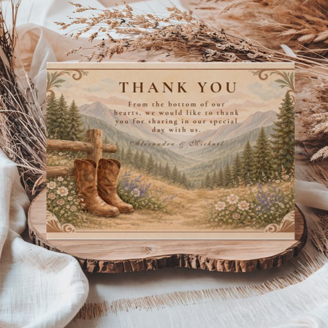 Carte De Remerciements Mountain Forest Cowboy Boots Wedding (Créateur téléchargé)