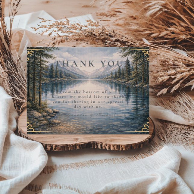 Carte De Remerciements Mountain Lake Forest Reflection Wedding (Créateur téléchargé)