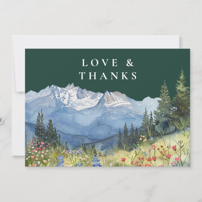 Carte De Remerciements Mountain Wildflower Emerald Green Wedding Photo (Devant)