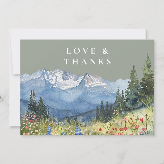 Carte De Remerciements Mountain Wildflower Sage Green Wedding Photo (Devant)