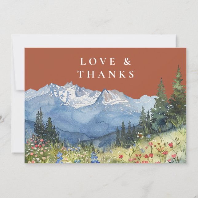 Carte De Remerciements Mountain Wildflower Terracotta Wedding Photo (Devant)