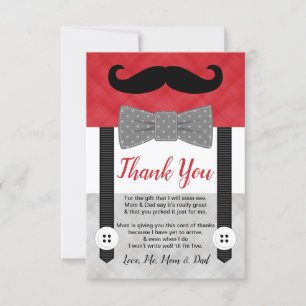 Carte De Remerciements moustache petit homme rouge gris baby shower