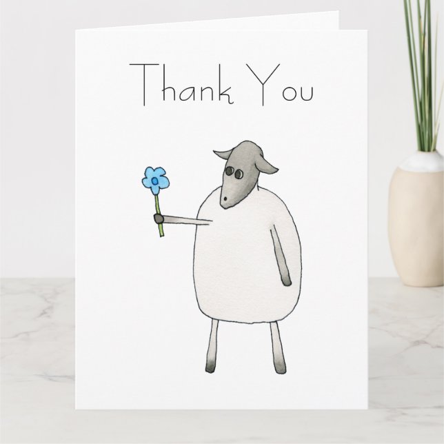 Carte De Remerciements Moutons donnant une fleur, Merci. (Devant)