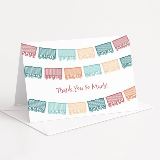 Carte De Remerciements Muchas Gracias Papel Picado Baby shower Mexicain E (Muchas gracias papel picado Mexican inspired thank you card design in muted fall colors)