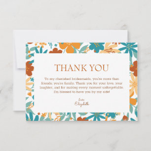 Carte De Remerciements Multicolore Lumineux Rétro Chic Bridesmaid Coeur