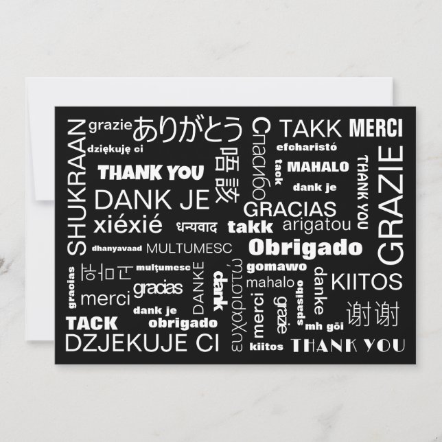 Carte de remerciements multilingue noir blanc (Devant)