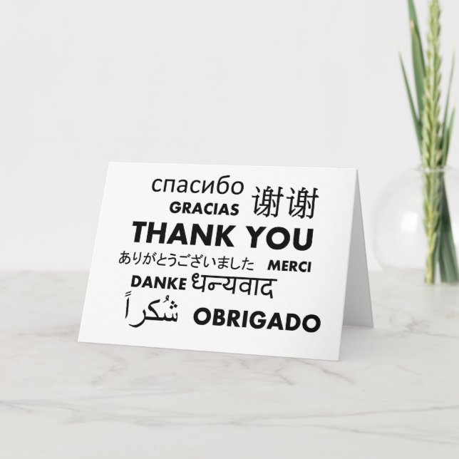 Carte De Remerciements Multiple Language Black & White Thank You (Devant)