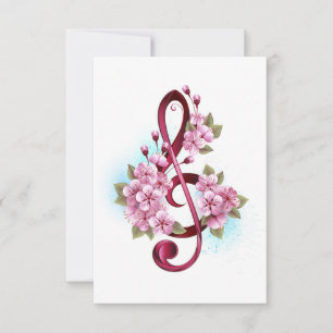 Carte De Remerciements Musical treble clef notes with sakura flowers