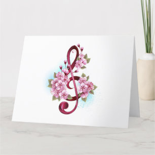 Carte De Remerciements Musical treble clef notes with sakura flowers