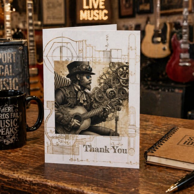 Carte De Remerciements Musicien Steampunk Musicien Vintage Art Mécanique (Créateur téléchargé)