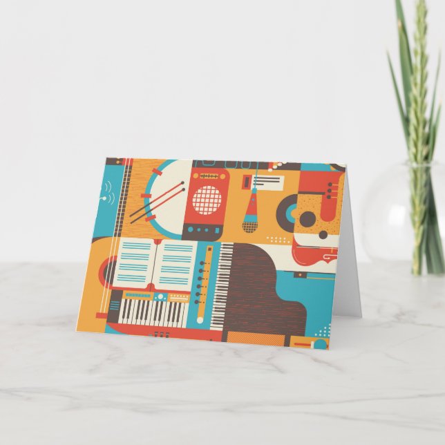 Carte De Remerciements Musique Guitare Piano coloré (Devant)