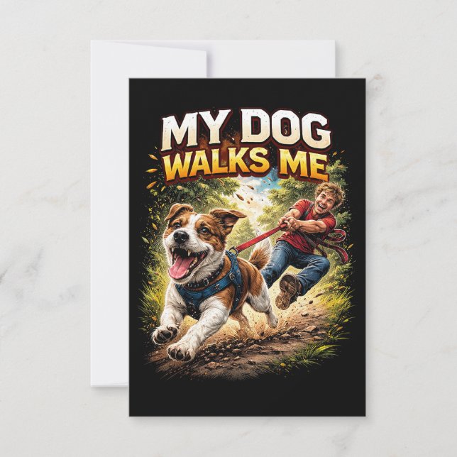 Carte De Remerciements My Dog Walks Me (Devant)