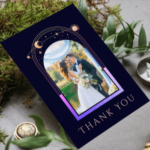 Carte De Remerciements Mystic Rainbow Blue Sun Moon Stars Photo Mariage