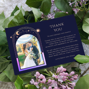 Carte De Remerciements Mystic Rainbow Blue Sun Moon Stars Photo Mariage