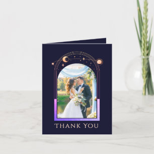 Carte De Remerciements Mystic Rainbow Blue Sun Moon Stars Photo Mariage