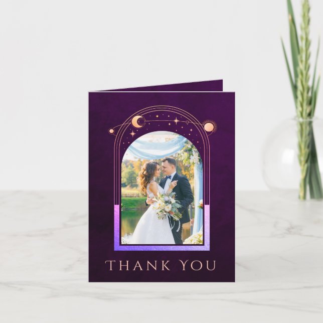 Carte De Remerciements Mystic Rainbow Plum Sun Moon Stars Photo Mariage (Devant)