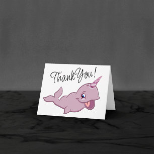 Carte De Remerciements Narval Rose Animal de Dessin Animé Chibi Kawaii