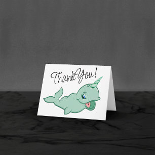 Carte De Remerciements Narwhal Vert Vie marine de dessin animé chibi me