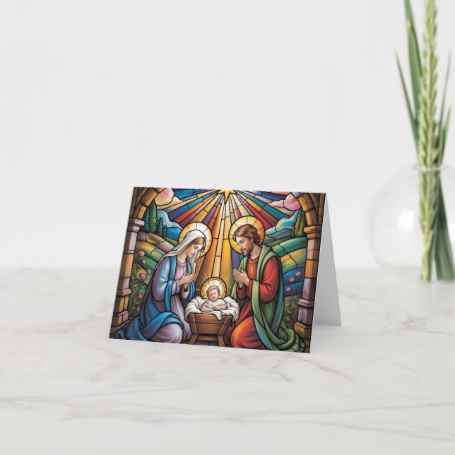 Carte De Remerciements Nativity Stained Glass Art – Holy Family Christmas (Devant)