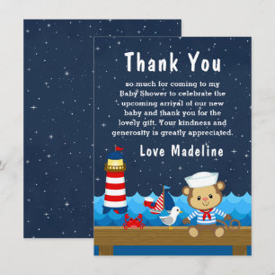 Carte De Remerciements Nautical Boy Monkey Rouge et Baby shower de marine