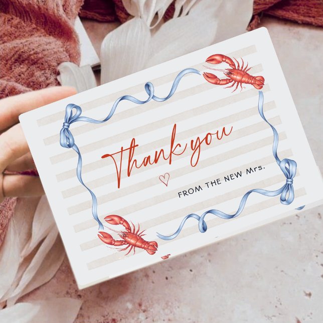 Carte De Remerciements Nautical Lobster Ribbon Bridal Shower Thank You (Créateur téléchargé)