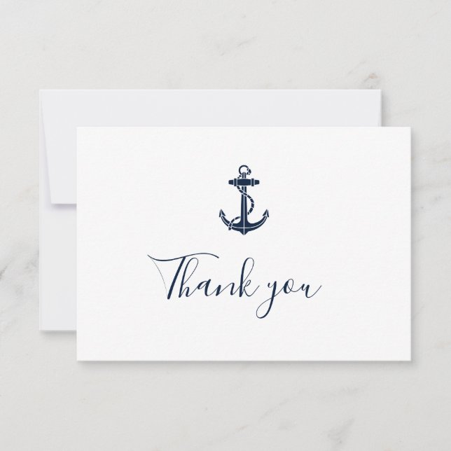 Carte De Remerciements Nautical Navy Blue Ancre Nom du bateau Croisière S (Devant)