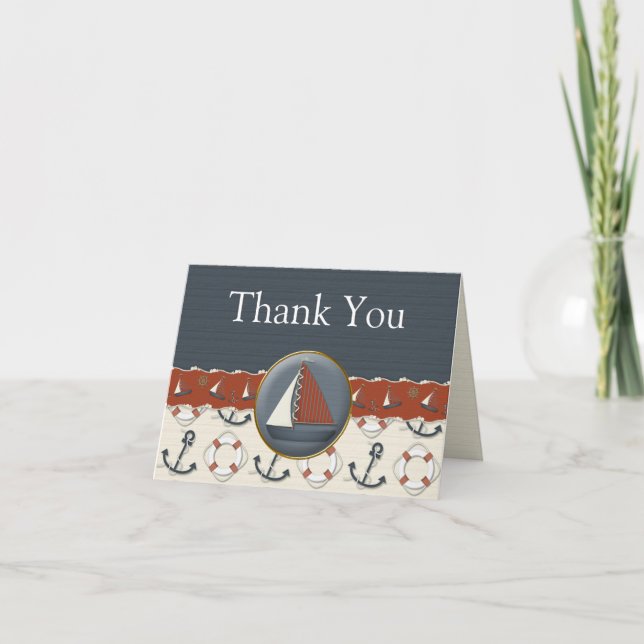 Carte De Remerciements Nautical Red White Blue Sailboat Thank You Cards (Devant)