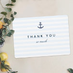 Carte de remerciements nautique<br><div class="desc">Ce modèle à thème nautique personnalisé est parfait pour remercier les invités et les bienfaiteurs pour une variété d'occasions, y compris les mariages, les naissances, les départs à la retraite et d'autres jalons. Il dispose d'une ancre bleu marine et du texte en bleu sur une base qui comprend des bandes...</div>