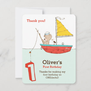 Carte De Remerciements Nautique petit marin porter premier anniversaire