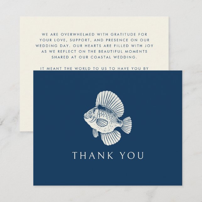 Carte De Remerciements Nautique Poisson moderne Marine Blue Beach Mariage (Devant / Derrière)