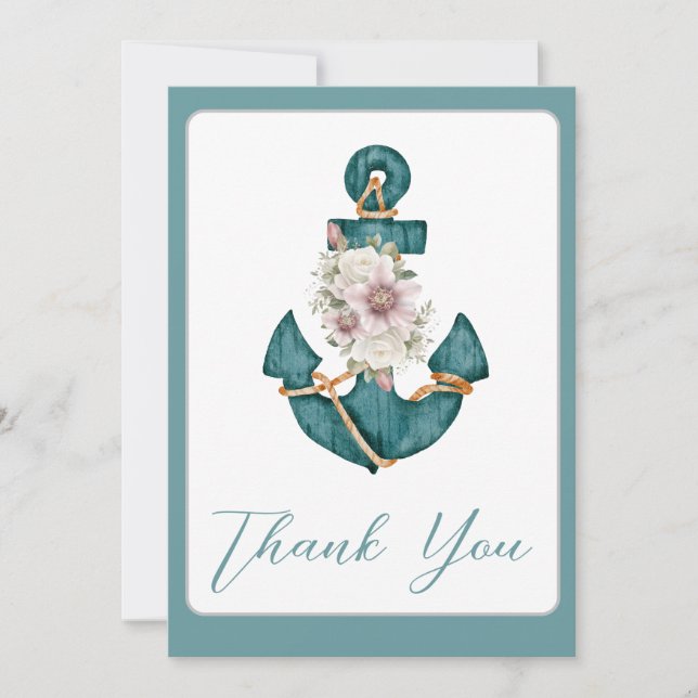 Carte De Remerciements Nautique Turquoise Aqua Turquoise Blue Floral Ancr (Devant)