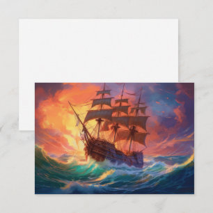 Carte De Remerciements Navire À Voile Sur Une Mer Tempérée