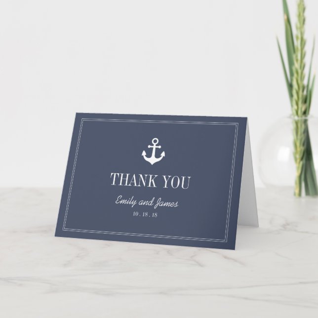 Carte De Remerciements Navy Blue Anchor By The Sea Wedding Thank You (Devant)
