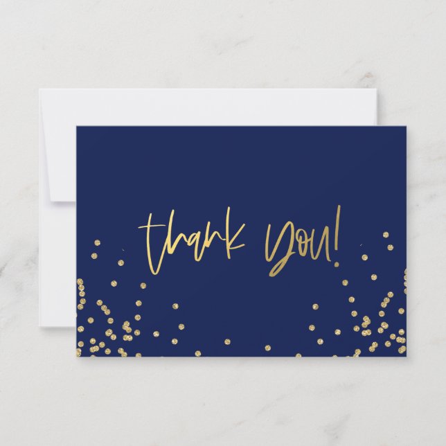 Carte De Remerciements Navy Blue and Gold Confetti Thank You Note Cards (Devant)