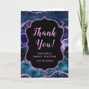 Carte De Remerciements Navy Blue et Ocean Agate Violet Sweet Sixteen