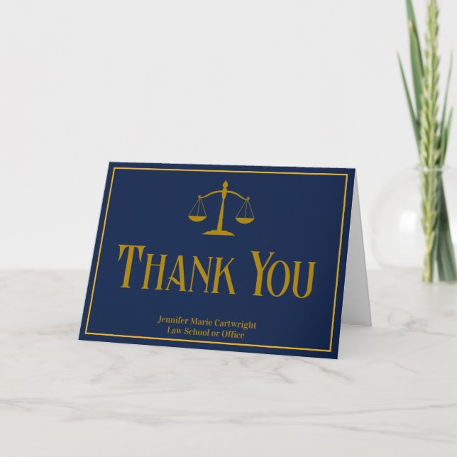 Carte De Remerciements Navy Blue Gold Law School Graduation Lawyer (Devant)