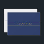 Carte De Remerciements Navy Blue & Gold Nom Nom de famille ou Entreprise<br><div class="desc">Design moderne personnalisable avec votre nom ou tout autre texte,  modifiez comme vous le souhaitez !</div>
